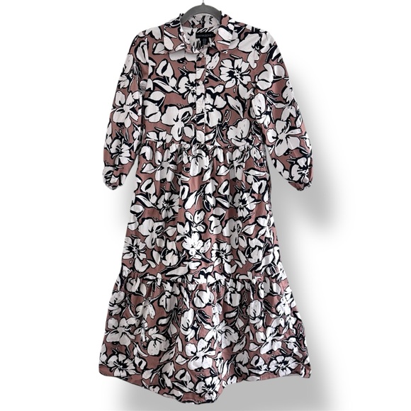 Cynthia Rowley Women’s Cotton Neutral Floral Tiered Maxi dress cottage Boho - Picture 2 of 14